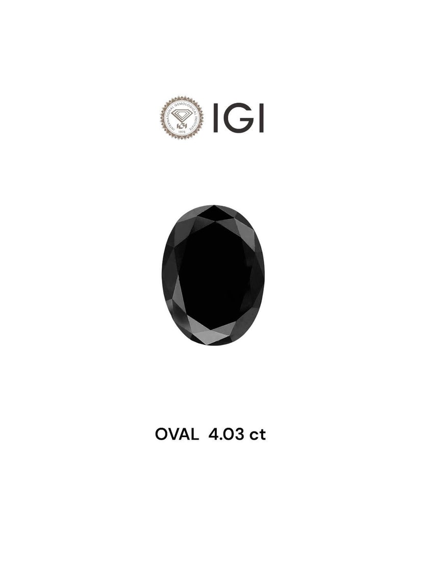 Loose Diamond - OVAL 4.03ct Black: Loose Diamond - OVAL 4.03ct Black Source: Natural Shape: OVAL Carats: 4.03 Color: Black Certification: IGI Video: