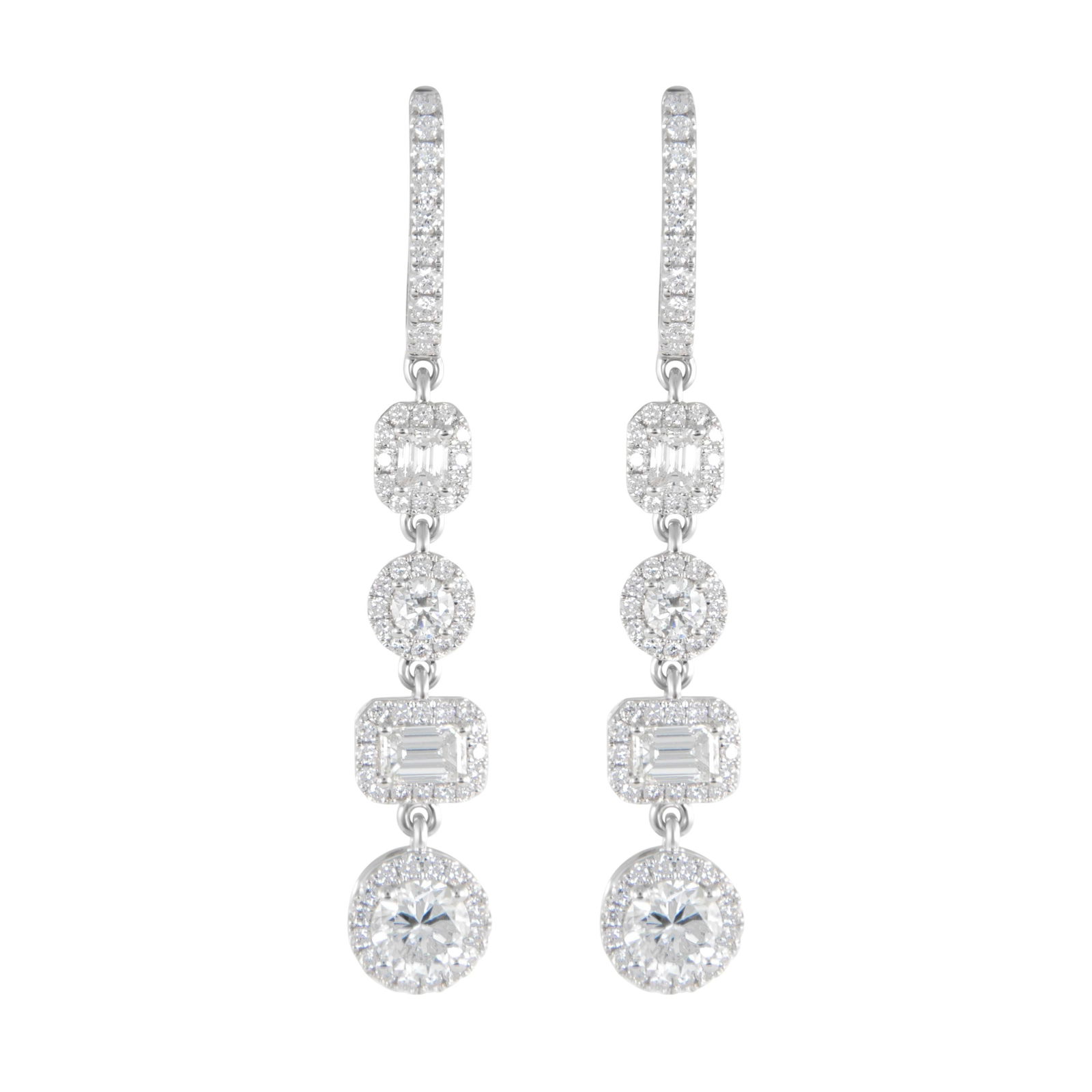 3.90ct Multi Diamond Drop Earrings 18k White Gold (1 of 4)