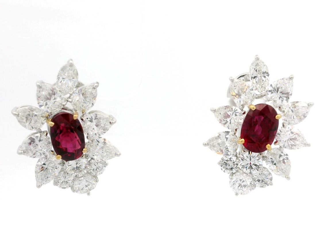 Omega GIA Certified 12.92ctw Red Ruby Diamond Earrings in Platinum Gold (1 of 12)