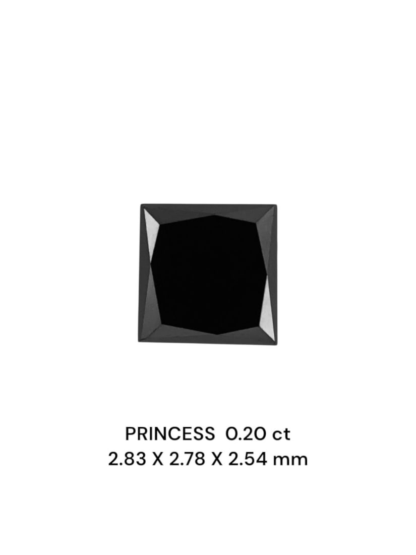 Loose Diamond - PRINCESS 0.2ct Fancy Black VVS2: Loose Diamond - PRINCESS 0.2ct Fancy Black VVS2 Source: Natural Shape: PRINCESS Carats: 0.2 Color: Fancy Black Certification: NONE The Diamond Depot Guarantee: All items in this auction are guaranteed