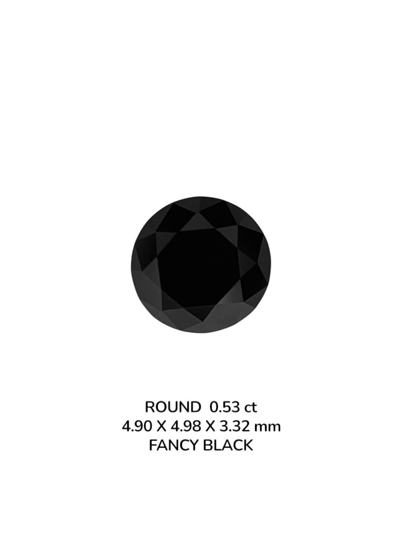 Loose Diamond - ROUND 0.53ct Fancy Black VVS2: Loose Diamond - ROUND 0.53ct Fancy Black VVS2 Source: Natural Shape: ROUND Carats: 0.53 Color: Fancy Black Certification: NONE Video: