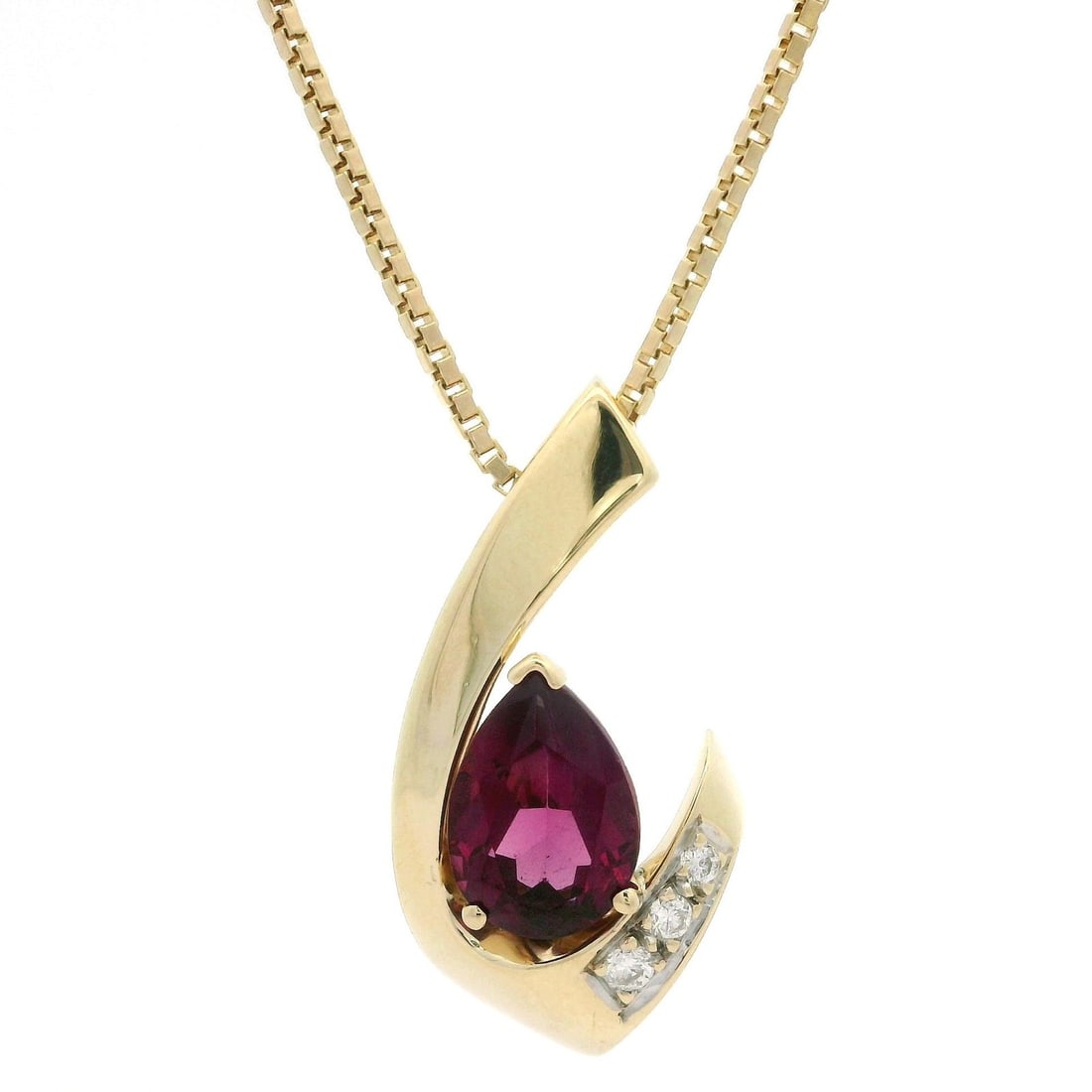 14k Yellow Gold Garnet Diamond Teardrop Pendant Necklace: 14k Yellow Gold Garnet Diamond Teardrop Pendant Necklace This exquisite 14k Yellow Gold Pear Garnet & Diamond Teardrop Slide Pendant Necklace features a stunning combination of natural gemstones. The