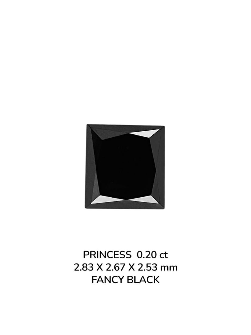 Loose Diamond - PRINCESS 0.2ct Fancy Black VVS2: Loose Diamond - PRINCESS 0.2ct Fancy Black VVS2 Source: Natural Shape: PRINCESS Carats: 0.2 Color: Fancy Black Certification: NONE The Diamond Depot Guarantee: All items in this auction are guaranteed