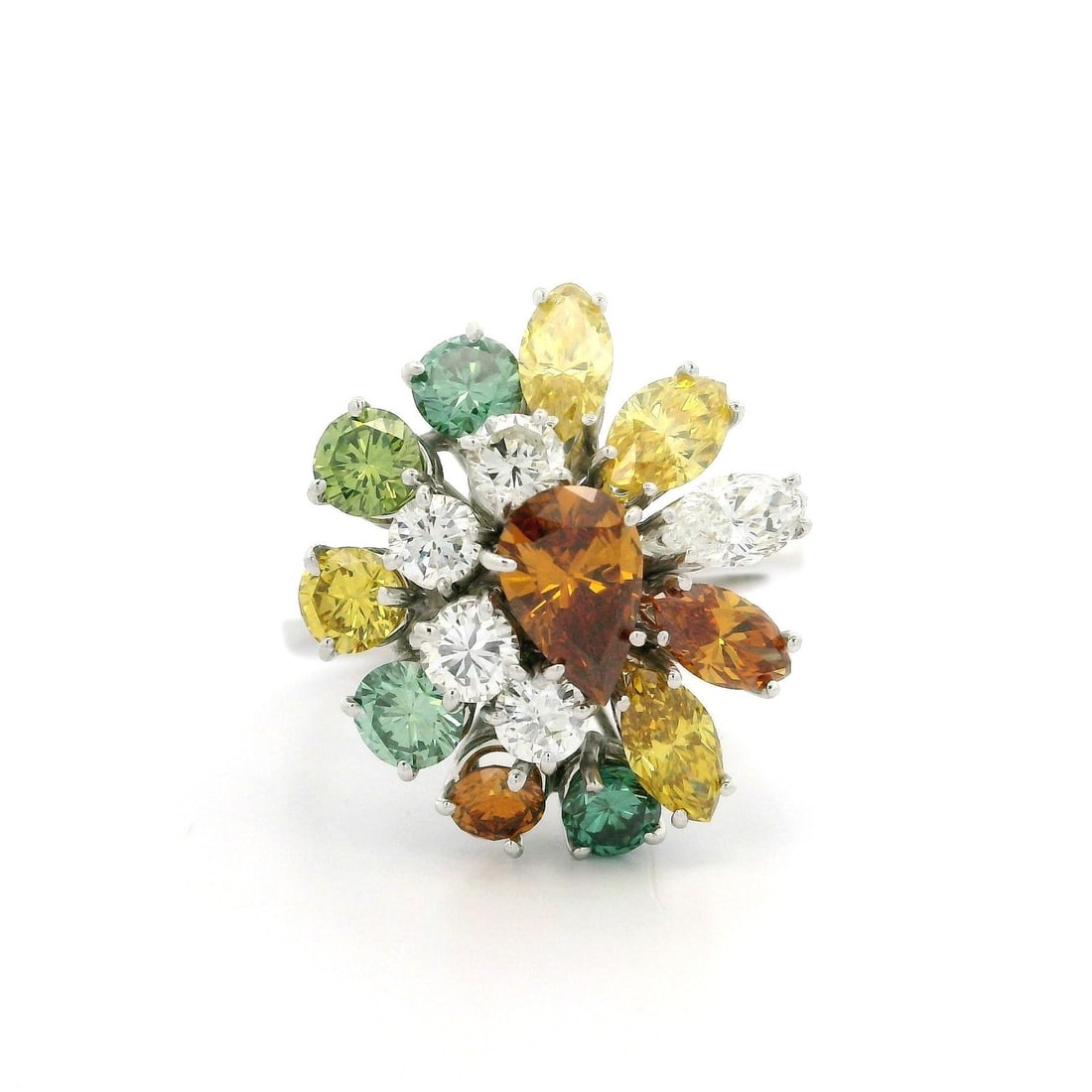 3.08ctw White & Colored Diamond Cluster Ring in Solid White Gold (1 of 15)