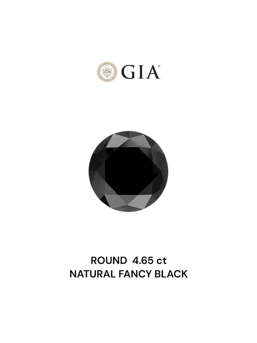Loose Diamond - ROUND 4.65ct Fancy Black VVS2: Loose Diamond - ROUND 4.65ct Fancy Black VVS2 Source: Natural Shape: ROUND Carats: 4.65 Color: Fancy Black Certification: GIA Video: