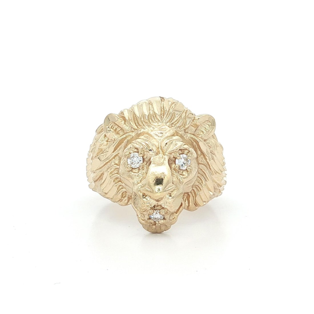 Vintage 14k Yellow Gold Lion's Head Ring with Diamond Eyes (1 of 11)
