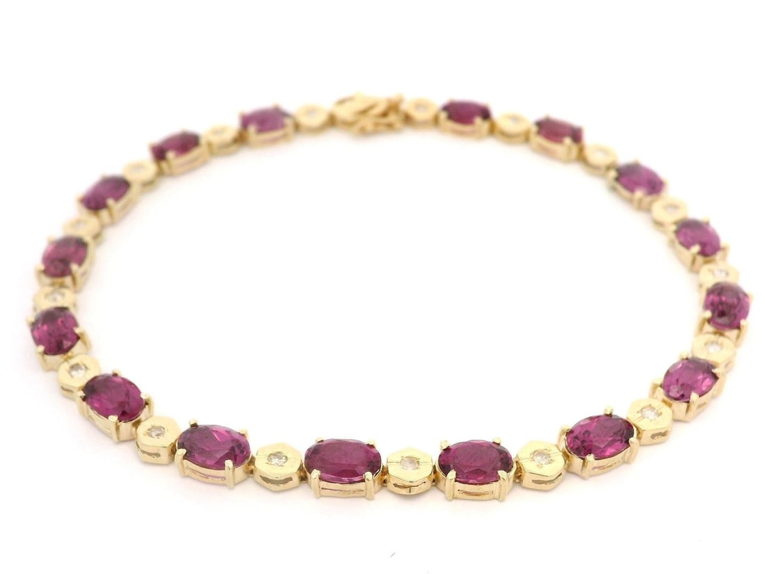10k Yellow Gold Garnet Diamond Bracelet 7 Inch Link Style (1 of 5)