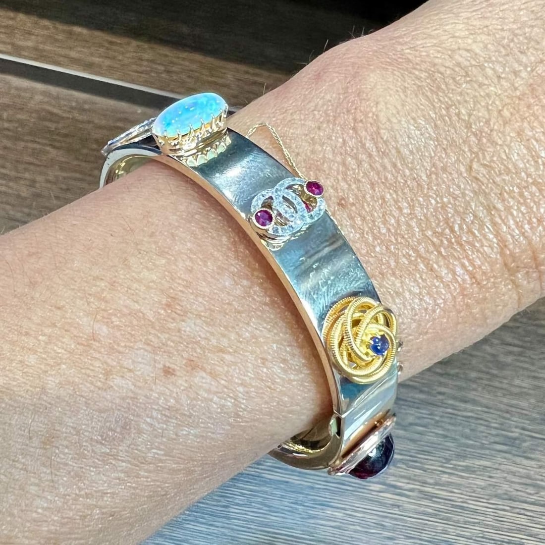 14K Gold Platinum Diamond Charm Bangle Vintage Charms (1 of 2)