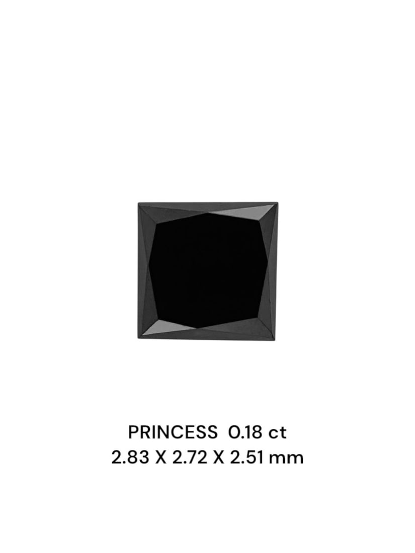 Loose Diamond - PRINCESS 0.18ct Fancy Black VVS2: Loose Diamond - PRINCESS 0.18ct Fancy Black VVS2 Source: Natural Shape: PRINCESS Carats: 0.18 Color: Fancy Black Certification: NONE The Diamond Depot Guarantee: All items in this auction are guarante