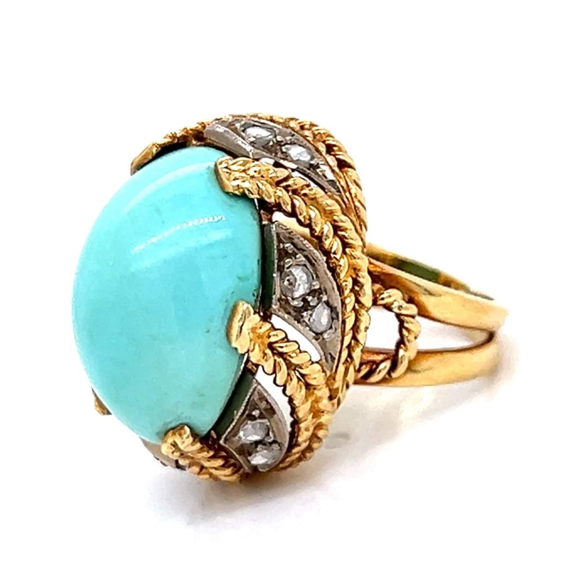 14K Yellow Gold Persian Turquoise Diamond Ring 0.60 Ct (1 of 4)