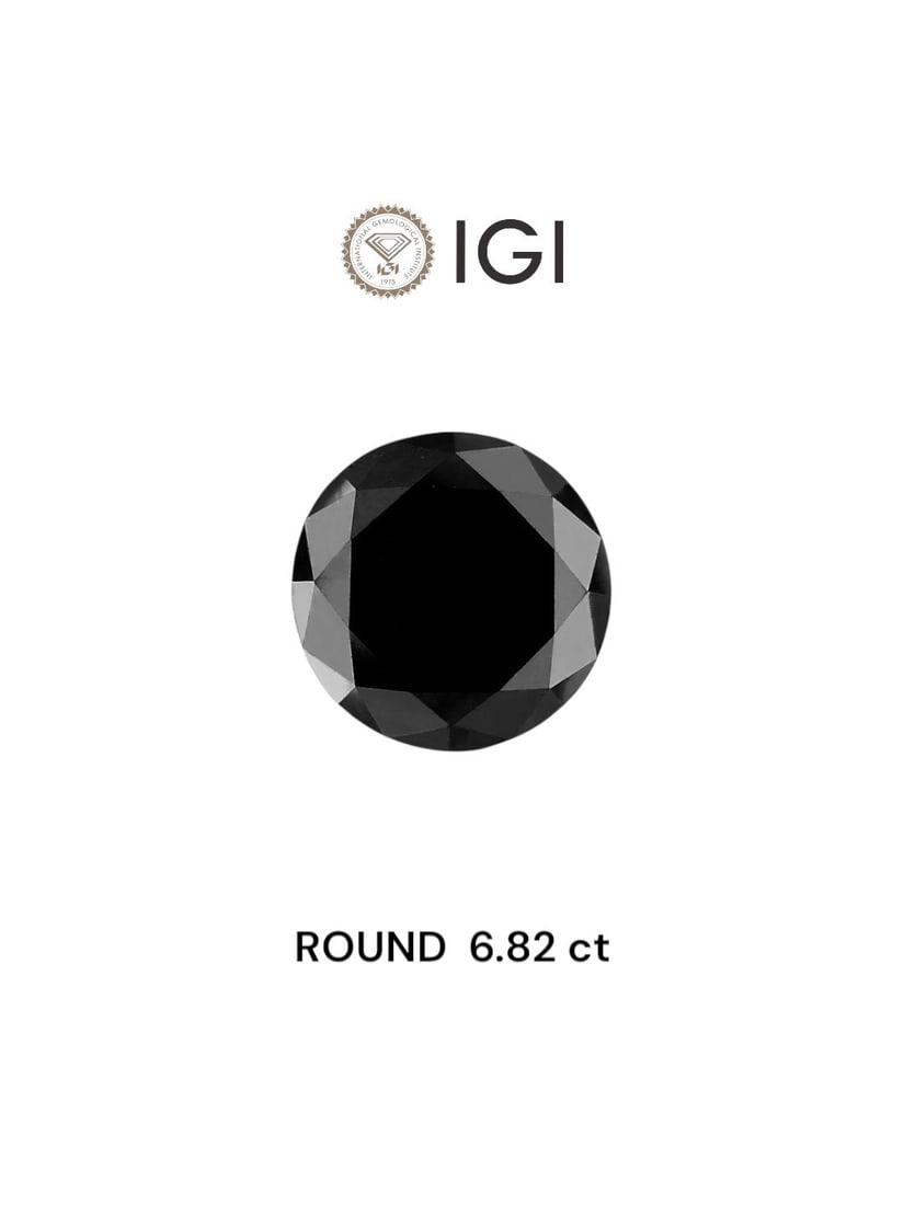 Loose Diamond - ROUND 6.82ct Black: Loose Diamond - ROUND 6.82ct Black Source: Natural Shape: ROUND Carats: 6.82 Color: Black Certification: IGI Video:
