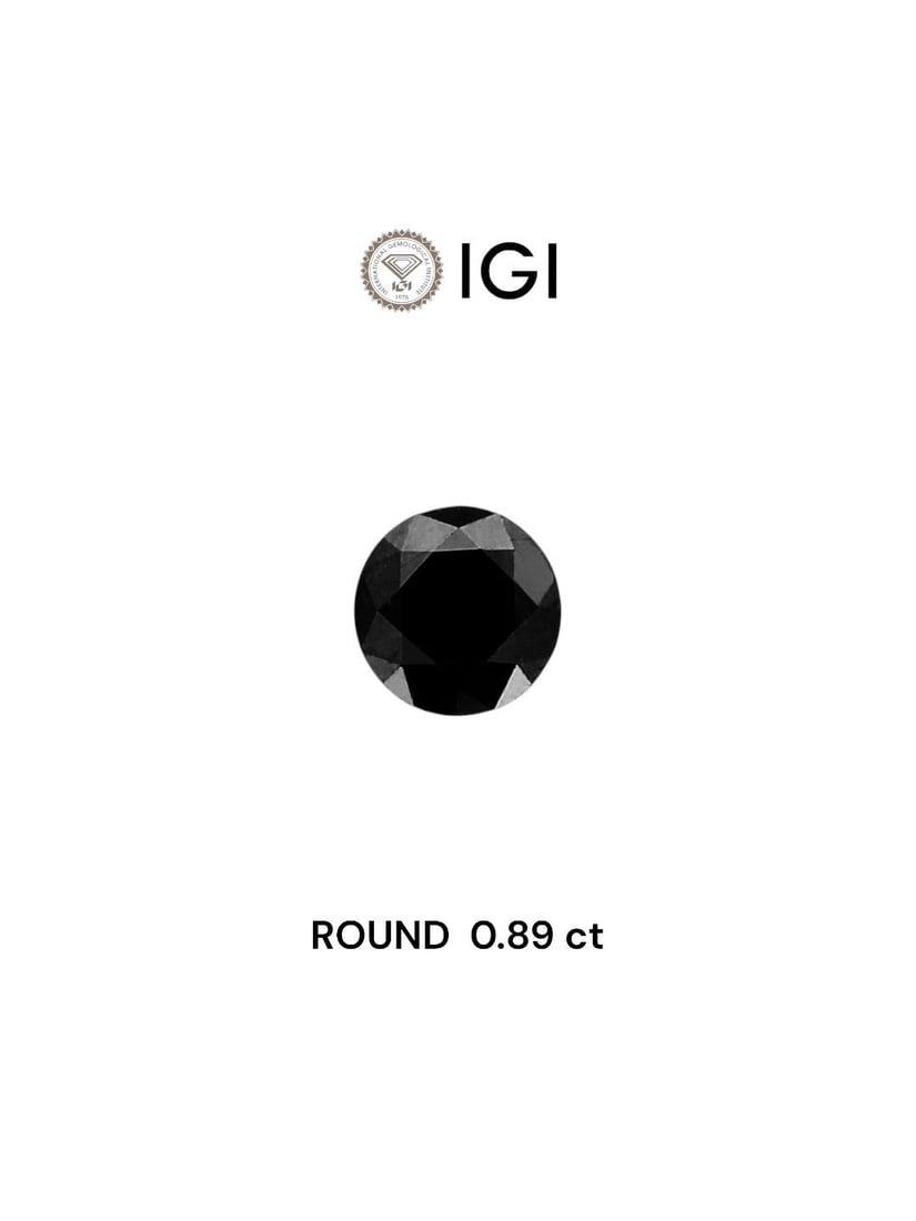 Loose Diamond - ROUND 0.89ct Fancy Black: Loose Diamond - ROUND 0.89ct Fancy Black Source: Natural Shape: ROUND Carats: 0.89 Color: Fancy Black Certification: IGI Video: