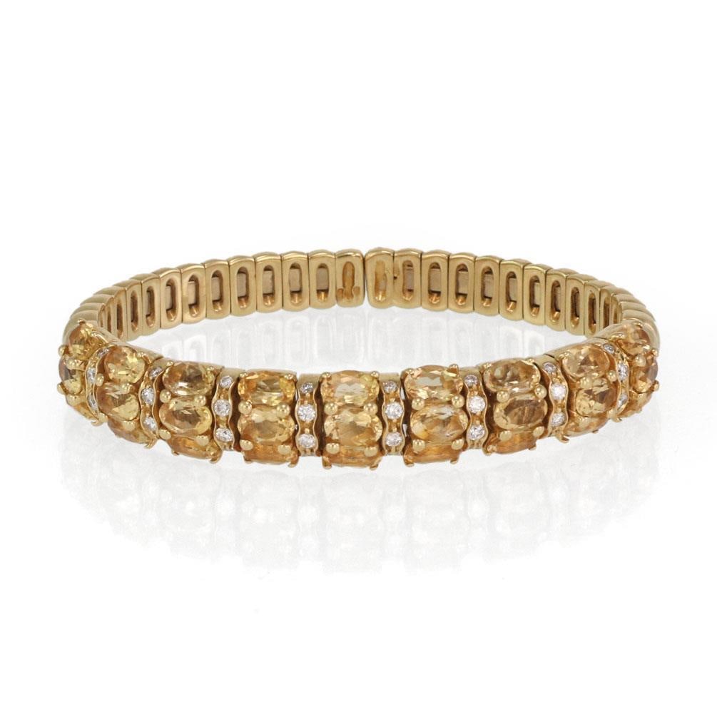 Estate 14 Carat Diamond Citrine 18k Yellow Gold Cuff Bracelet (1 of 5)