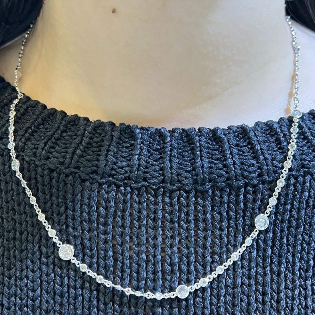 Platinum 18K White Gold Diamond by the Yard Necklace 6.20 Ct: Platinum 18K White Gold Diamond by the Yard Necklace 6.20 Ct This exquisite Diamond by the Yard Necklace features a stunning combination of Platinum and 18K White Gold. It is adorned with a total of 5