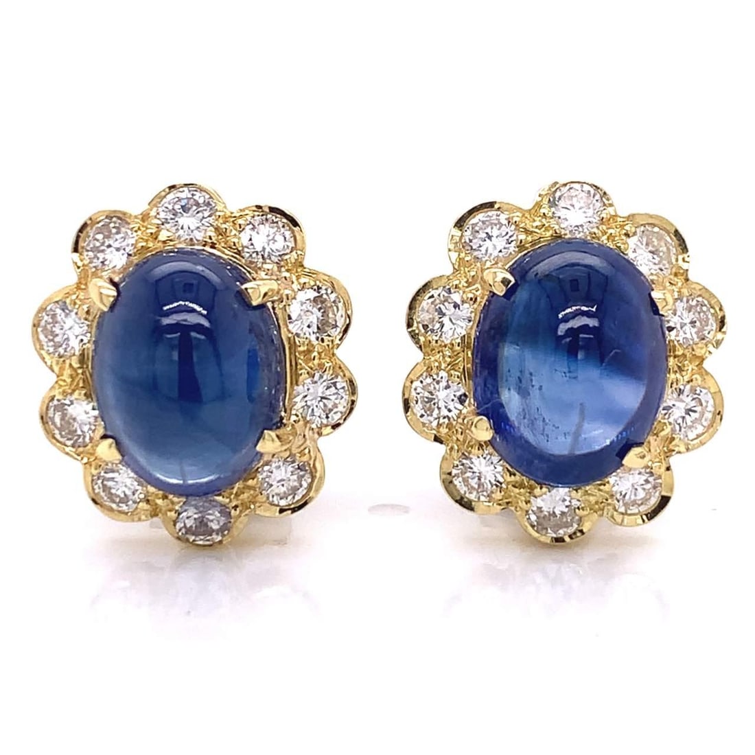 18K Yellow Gold Sapphire Diamond Earrings 9.00 Ct 2.25 Ct (1 of 4)