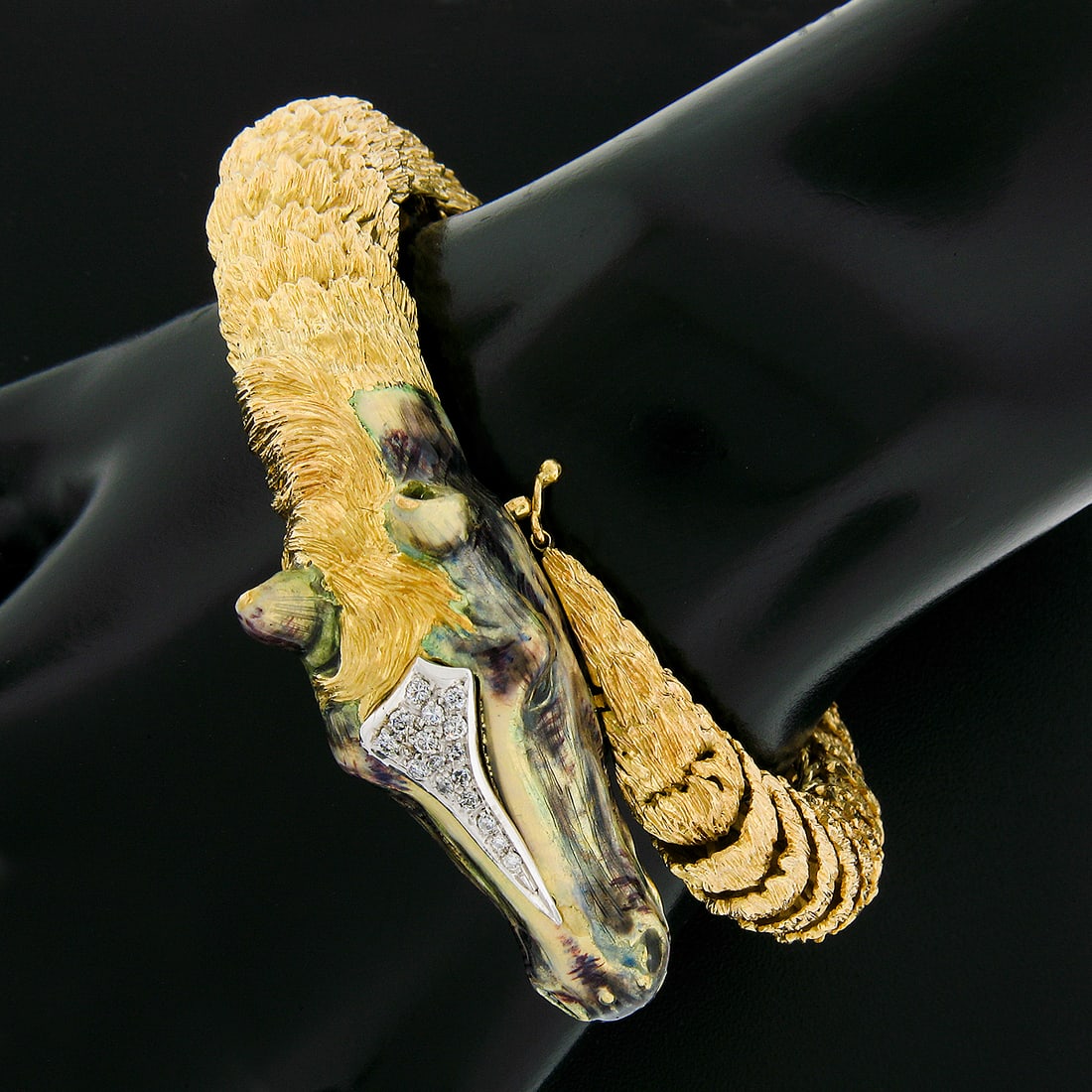 Vintage 18k Gold Horse Head Diamond Bangle Bracelet 16 Diamonds (1 of 9)