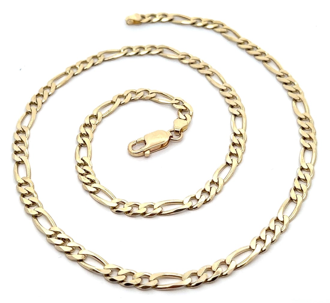14k Yellow Gold 22.5" Figaro Link Chain Necklace Unisex (1 of 5)