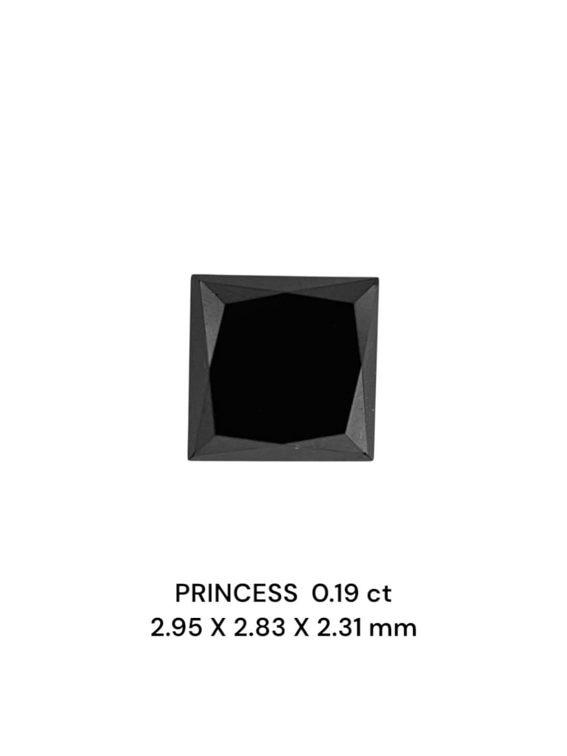 Loose Diamond - PRINCESS 0.19ct Fancy Black VVS2: Loose Diamond - PRINCESS 0.19ct Fancy Black VVS2 Source: Natural Shape: PRINCESS Carats: 0.19 Color: Fancy Black Certification: NONE The Diamond Depot Guarantee: All items in this auction are guarante