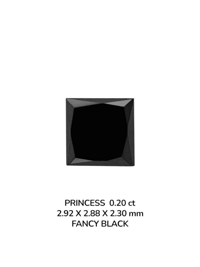 Loose Diamond - PRINCESS 0.2ct Fancy Black VVS2: Loose Diamond - PRINCESS 0.2ct Fancy Black VVS2 Source: Natural Shape: PRINCESS Carats: 0.2 Color: Fancy Black Certification: NONE The Diamond Depot Guarantee: All items in this auction are guaranteed