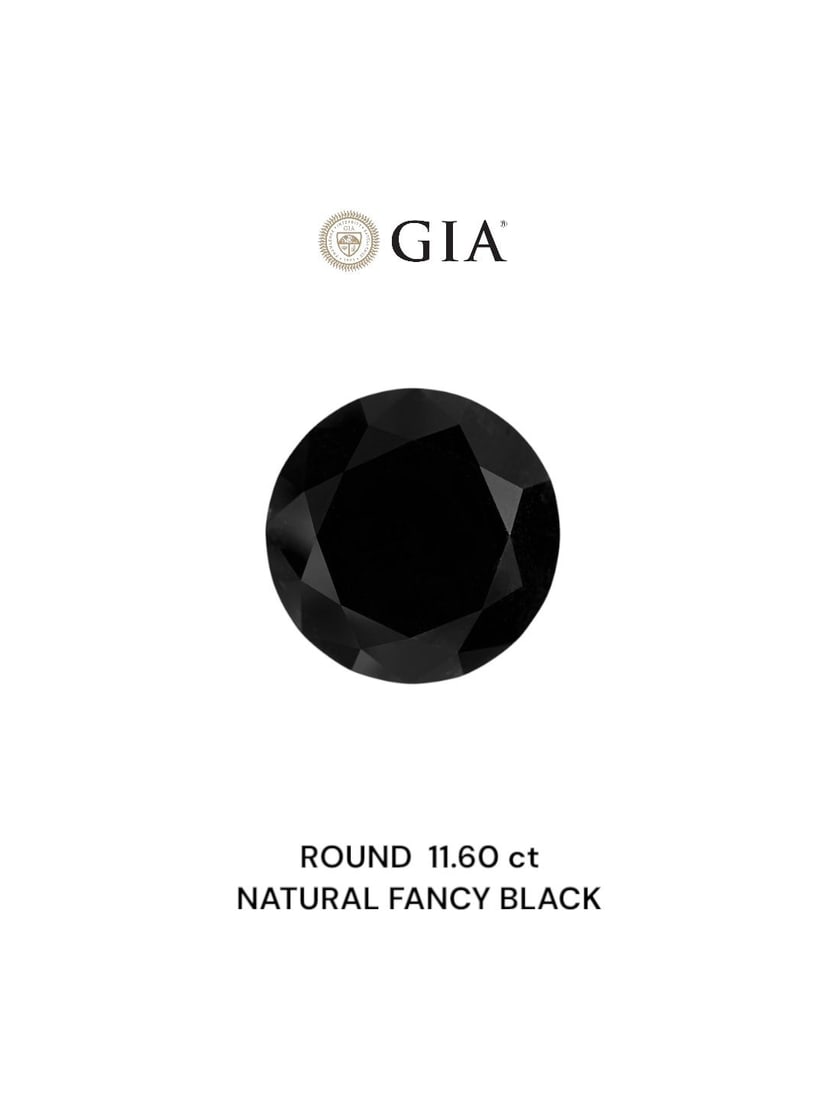 Loose Diamond - ROUND 11.6ct Fancy Black VVS2: Loose Diamond - ROUND 11.6ct Fancy Black VVS2 Source: Natural Shape: ROUND Carats: 11.6 Color: Fancy Black Certification: GIA Video: