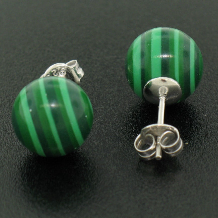 Elegant 10mm Green Malachite Sterling Silver Stud Earrings (1 of 7)