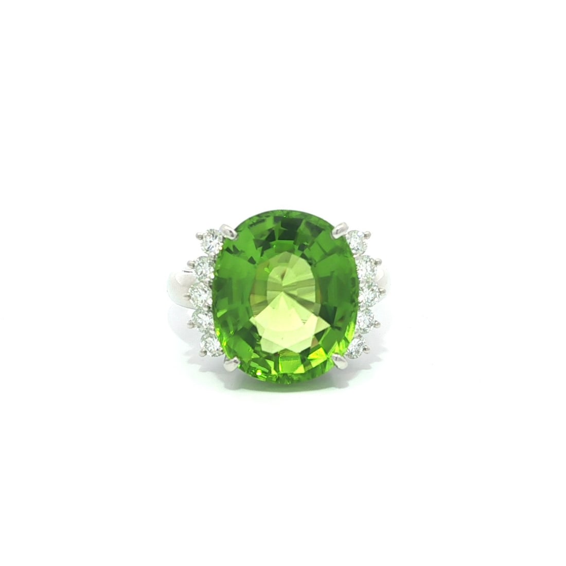 Large 8.46ctw Bright Green Oval Peridot and Diamond Accent Ring in Platinum (1 of 18)
