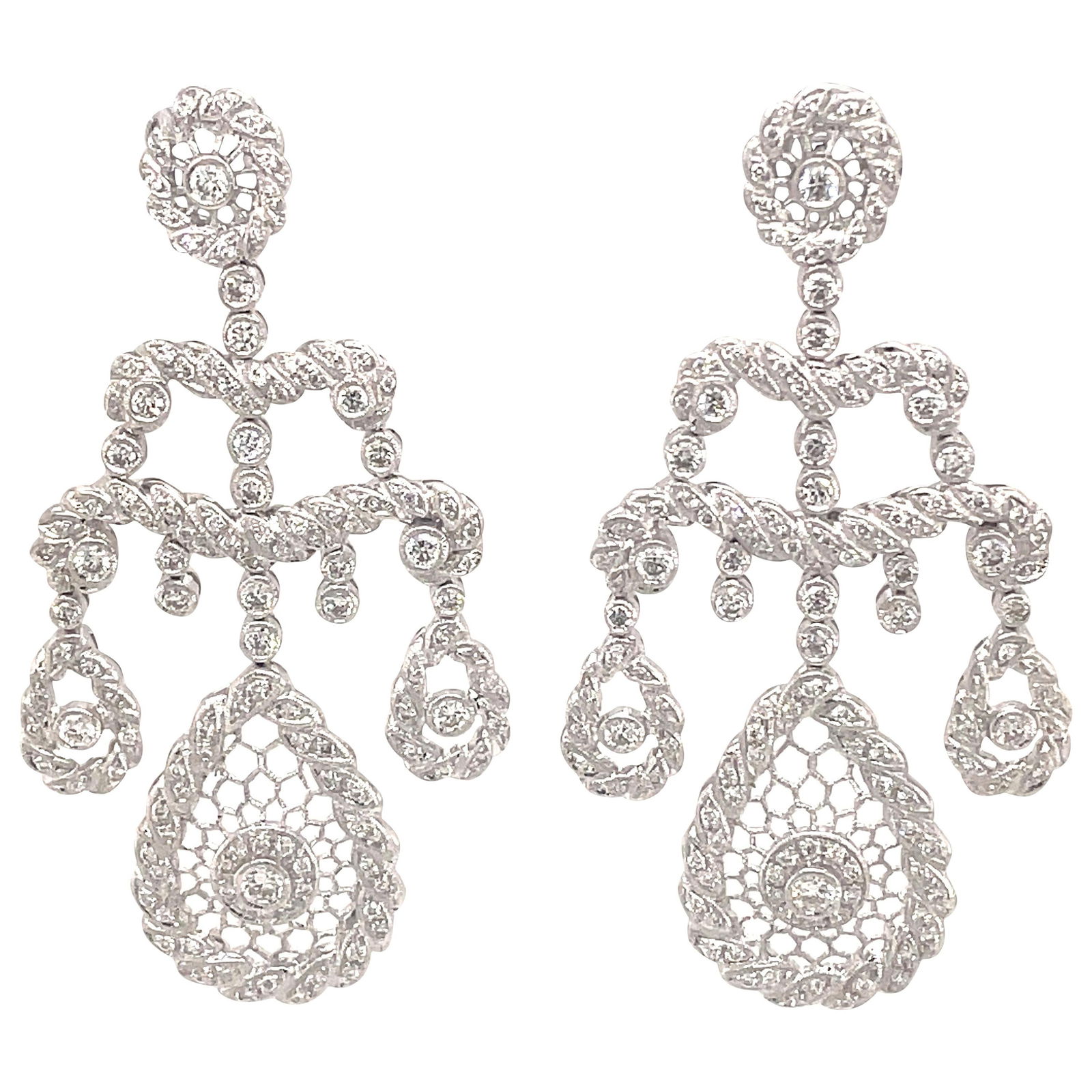 Stunning Edwardian 3.06ct Diamond Chandelier Earrings in 18k White Gold (1 of 4)