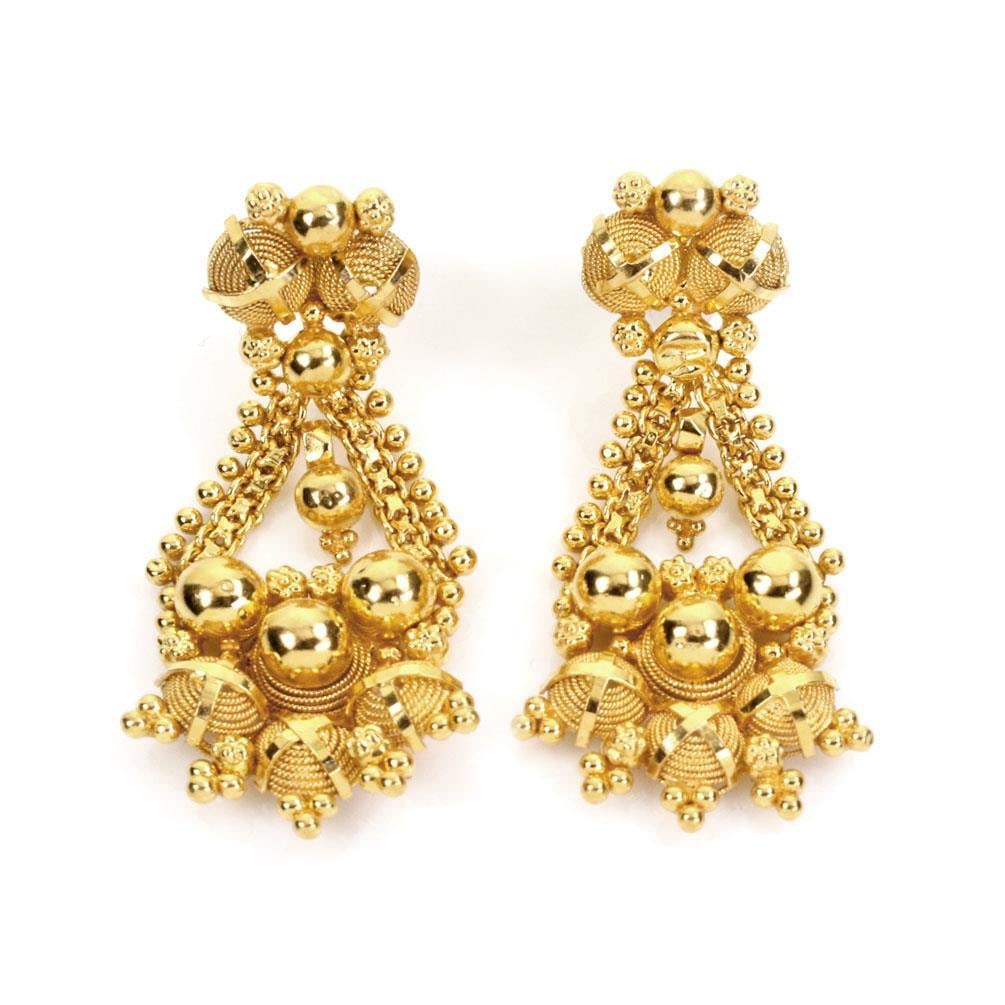 21k Yellow Gold Etruscan Bead Dangle Earrings with 18k Gold Backs (1 of 4)