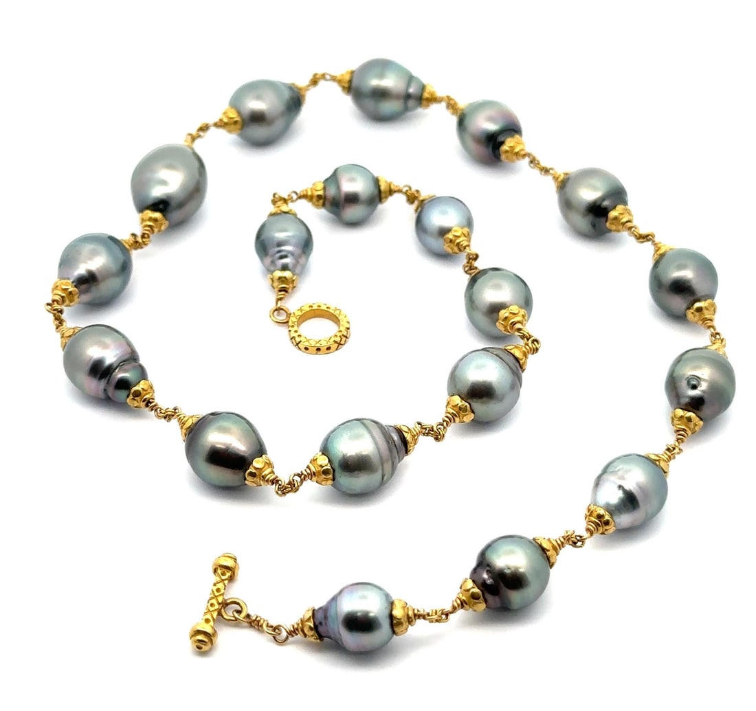 18k Yellow Gold 19 Inch Baroque Tahitian Pearl Necklace with Toggle Clasp (1 of 6)