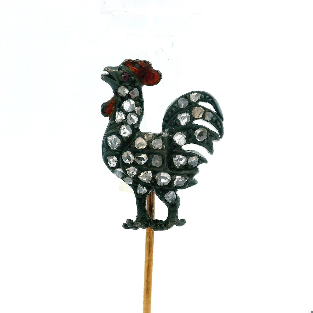 Antique 14k Yellow Gold Ruby Diamond Rooster Stick Pin (1 of 6)