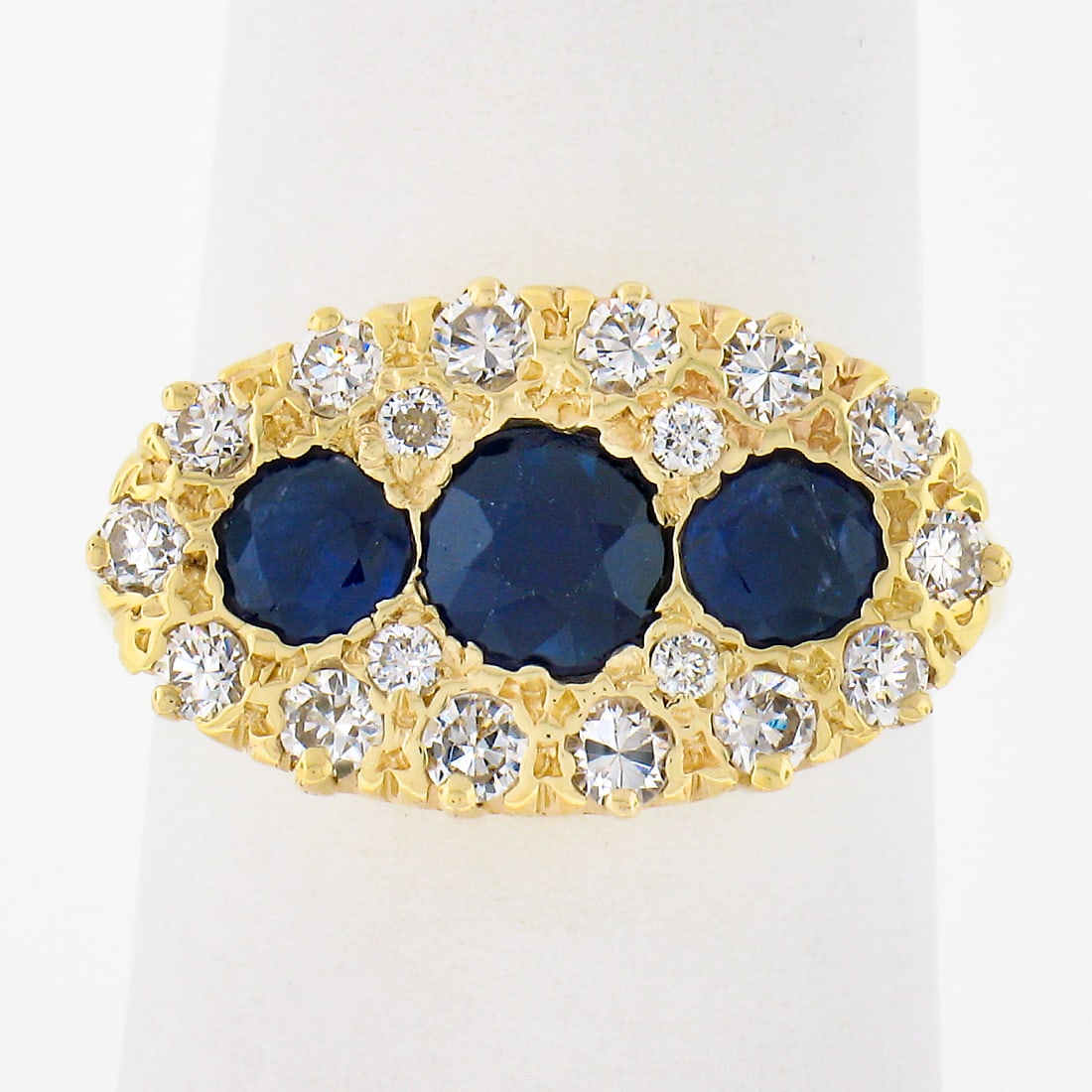 Antique 14k Yellow Gold 1.73ct Sapphire Diamond Halo Cocktail Ring (1 of 9)