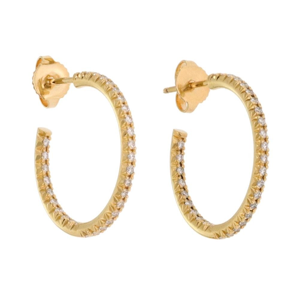Tiffany & Co. 18k Yellow Gold Small Hoop Earrings with Diamonds: Tiffany & Co. 18k Yellow Gold Small Hoop Earrings with Diamonds Elevate your elegance with these authentic Tiffany & Co. small hoop earrings, expertly crafted from luxurious 18k yellow gold. Adorned w