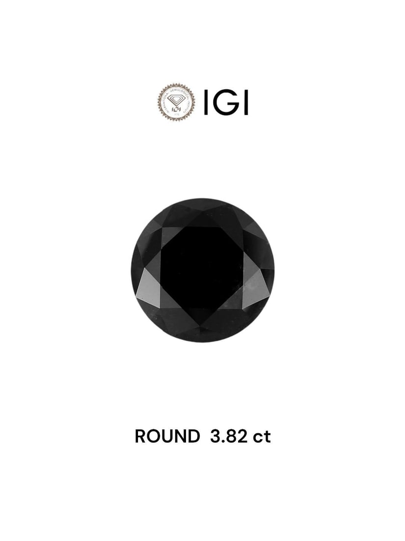 Loose Diamond - ROUND 3.82ct Fancy Black: Loose Diamond - ROUND 3.82ct Fancy Black Source: Natural Shape: ROUND Carats: 3.82 Color: Fancy Black Certification: IGI Video: Video Link The Diamond Depot Guarantee: All items in this auction