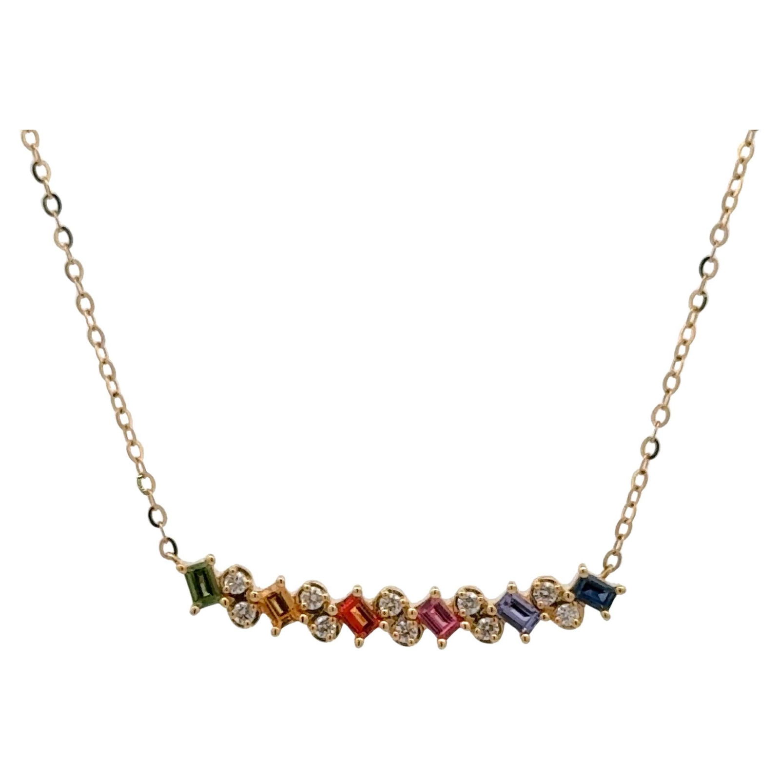Harbor Diamonds 18K Yellow Gold Multi Color Sapphire Diamond Bar Necklace (1 of 6)