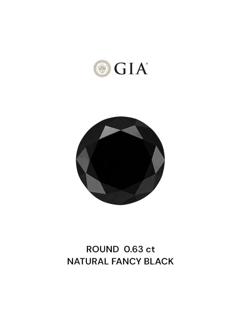 Loose Diamond - ROUND 0.63ct Fancy Black VVS2: Loose Diamond - ROUND 0.63ct Fancy Black VVS2 Source: Natural Shape: ROUND Carats: 0.63 Color: Fancy Black Certification: GIA The Diamond Depot Guarantee: All items in this auction are guaranteed to b