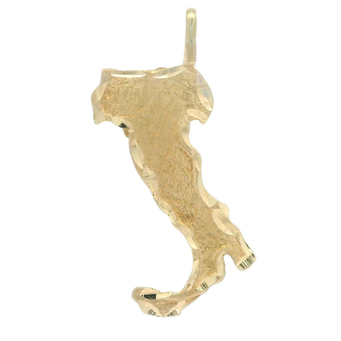 14k Yellow Gold Italy Map Cutout Charm Pendant with Diamond Cut Frame: 14k Yellow Gold Italy Map Cutout Charm Pendant with Diamond Cut Frame This exquisite charm pendant features a cut-out design of the Italy country map, elegantly framed with a diamond cut finish. Craft