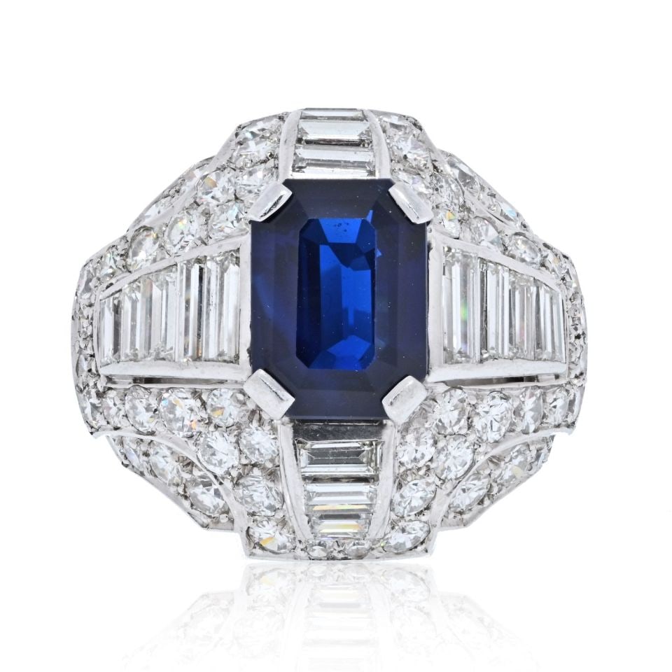 Platinum Estate Ring 7 Carat Emerald Cut Sapphire with 5.5 Carats Diamonds (1 of 4)