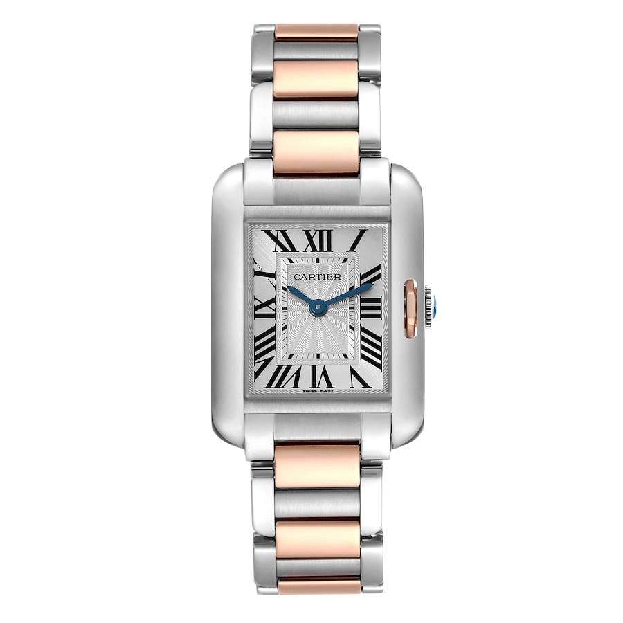 28mm Cartier Tank Anglaise 18k Rose Gold Steel Watch Ref 3485: 28mm Cartier Tank Anglaise 18k Rose Gold Steel Watch Ref 3485 This Cartier Tank Anglaise features a silver dial and a 28mm case crafted from a combination of 18k rose gold and stainless steel. The wat