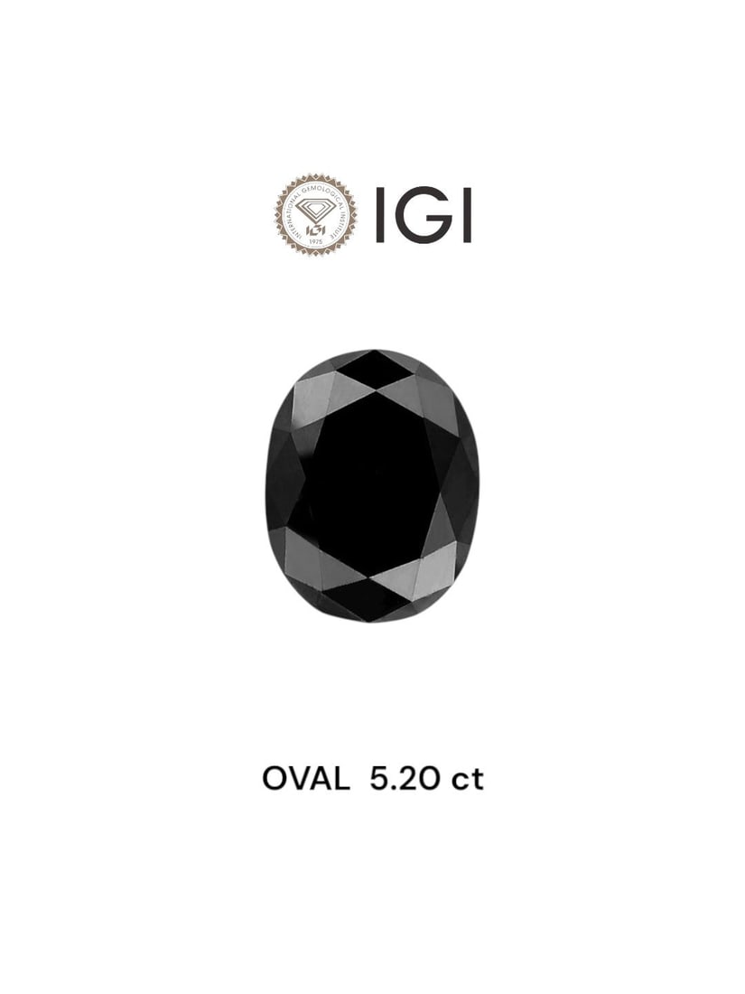 Loose Diamond - OVAL 5.2ct Black: Loose Diamond - OVAL 5.2ct Black Source: Natural Shape: OVAL Carats: 5.2 Color: Black Certification: IGI Video: