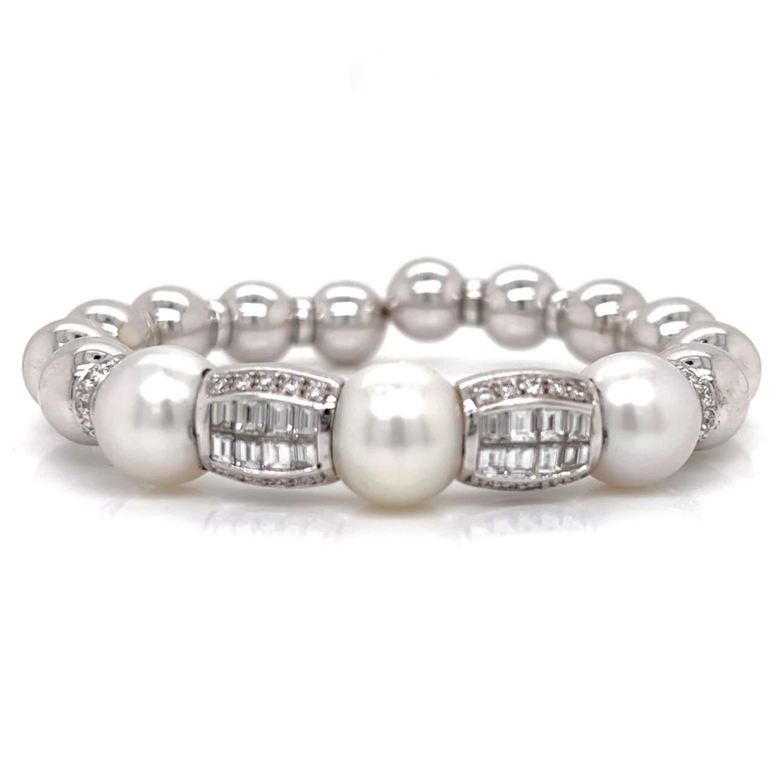 18K White Gold Bangle with South Sea Pearls and Diamonds (1 of 3)