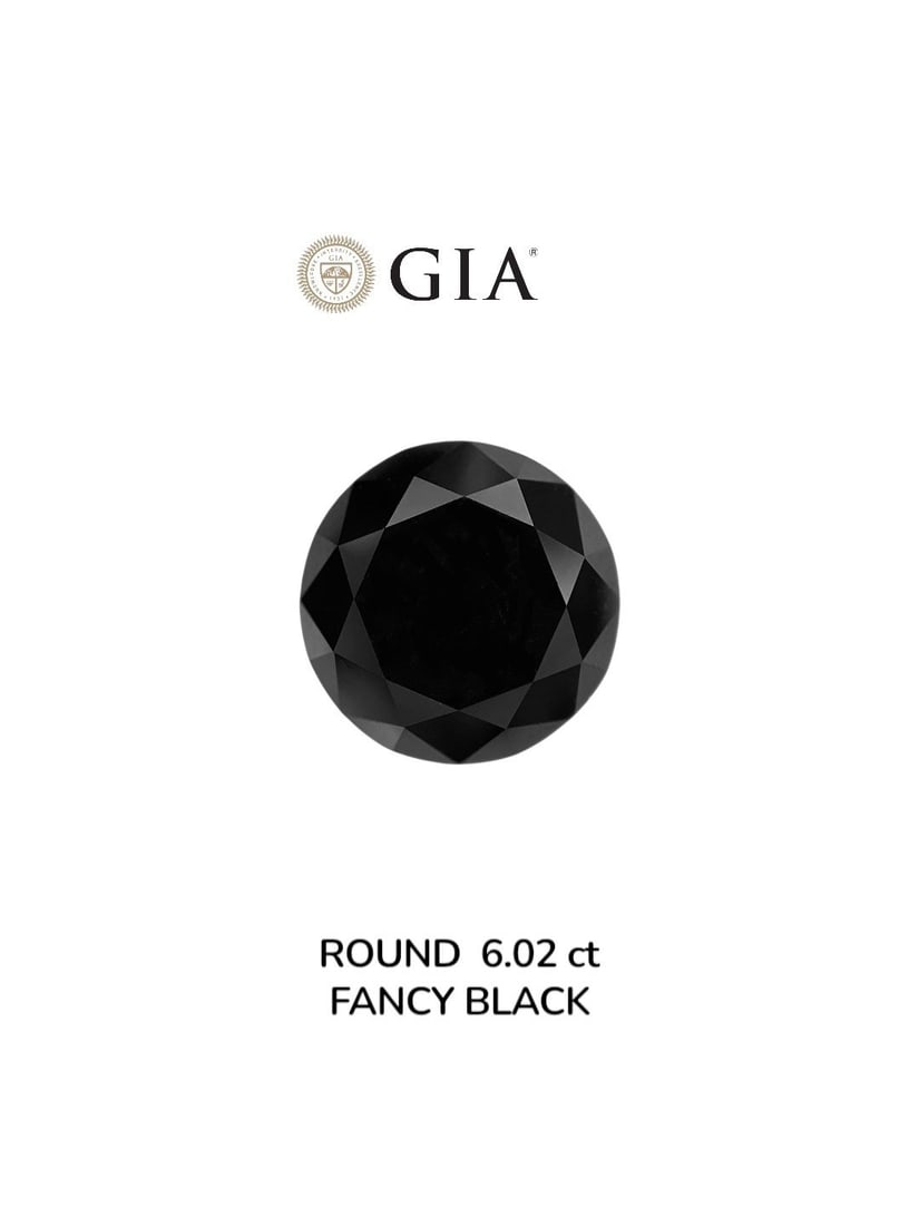 Loose Diamond - ROUND 6.02ct Fancy Black VVS2: Loose Diamond - ROUND 6.02ct Fancy Black VVS2 Source: Natural Shape: ROUND Carats: 6.02 Color: Fancy Black Certification: GIA Video: