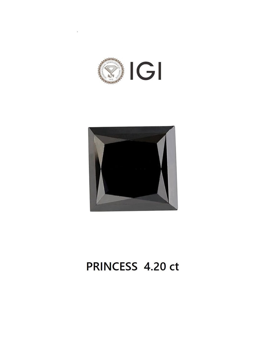 Loose Diamond - PRINCESS 4.2ct Black: Loose Diamond - PRINCESS 4.2ct Black Source: Natural Shape: PRINCESS Carats: 4.2 Color: Black Certification: IGI Video: