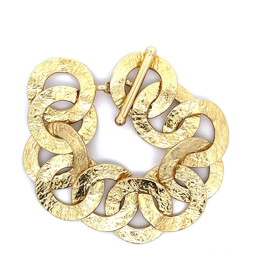 14k Yellow Gold Textured Round Disc Link Bracelet with Toggle Clasp (1 of 10)