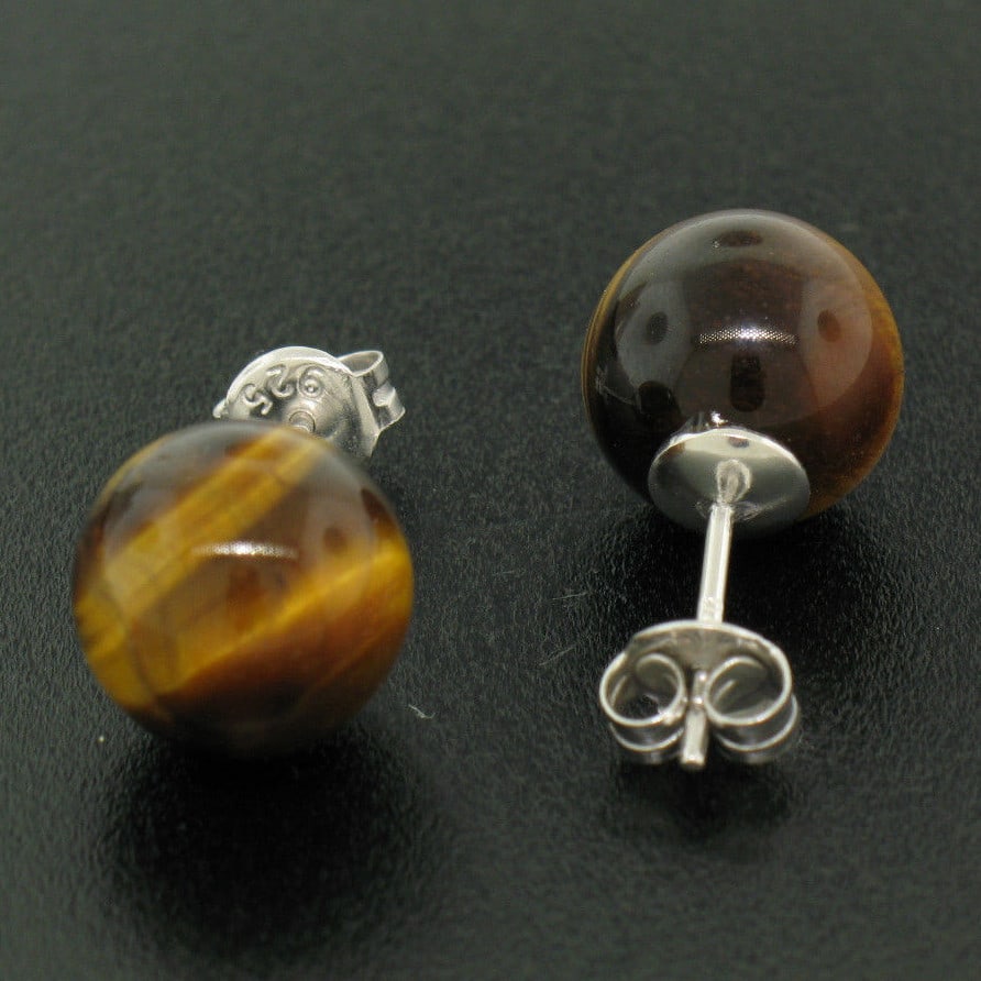 Elegant .925 Sterling Silver 10mm Tiger's Eye Stud Earrings (1 of 7)