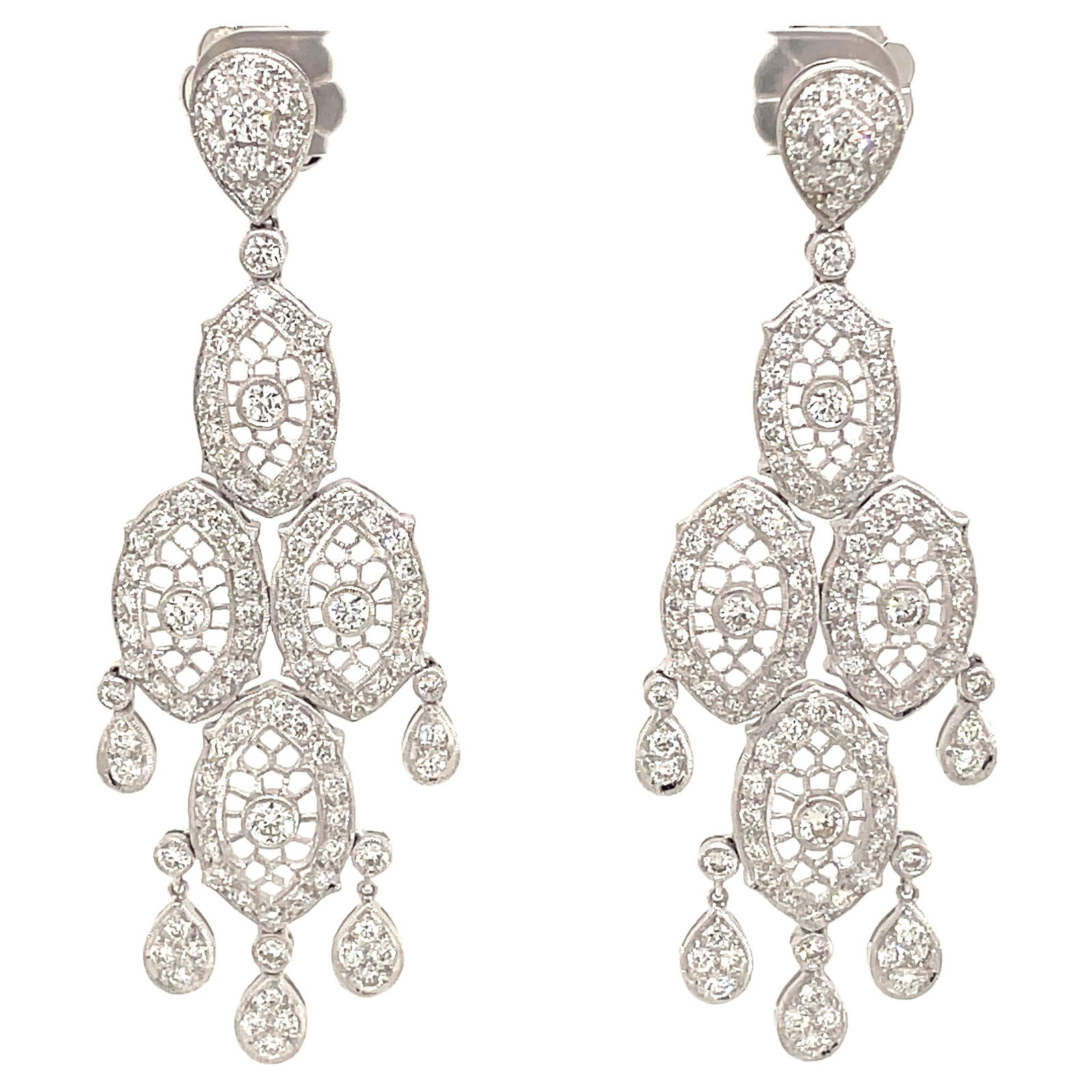 Edwardian 4.01ct Diamond Chandelier Earrings in 18k White Gold (1 of 5)