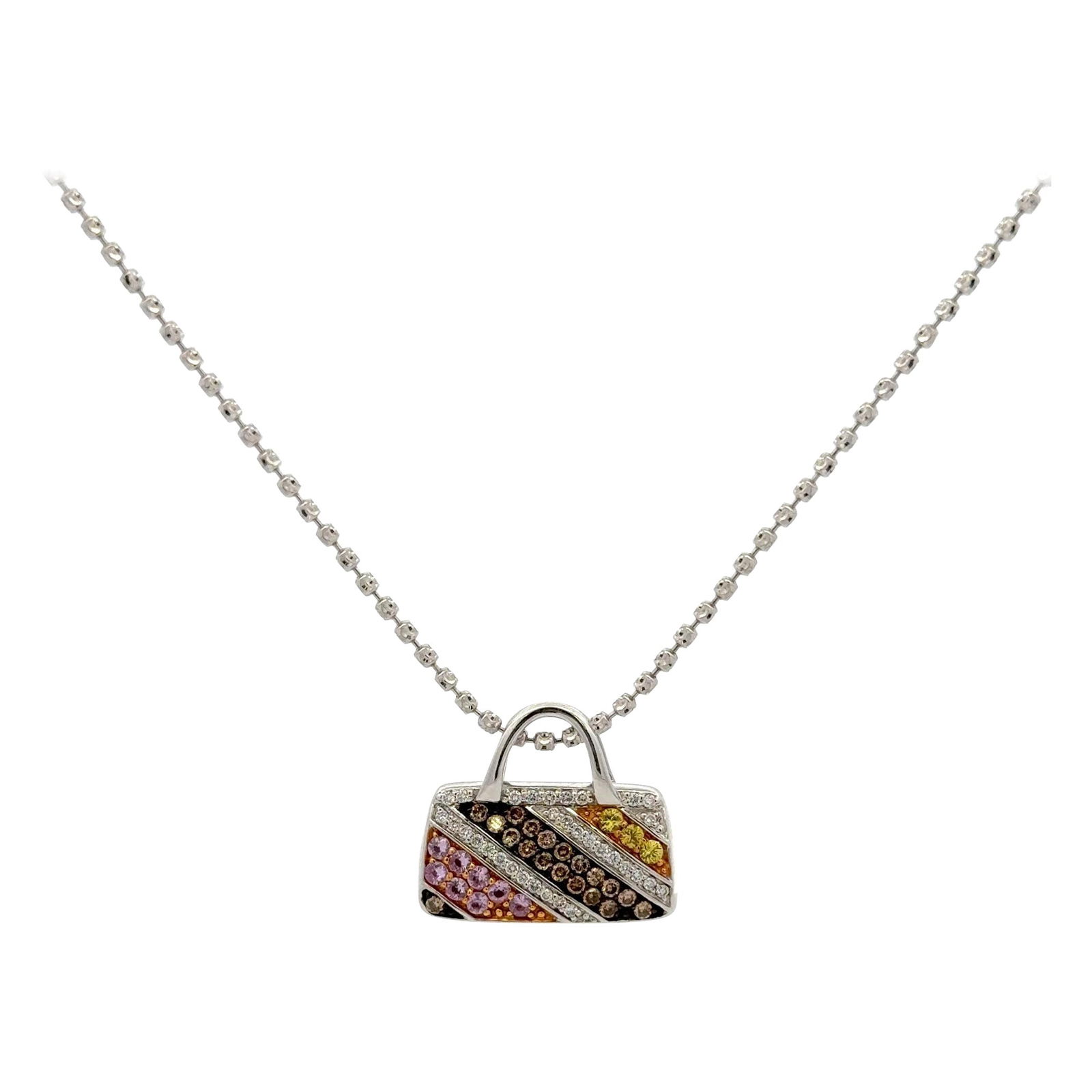 Harbor Diamonds 18K White Gold Purse Pendant with Diamonds and Multi-Colored Sapphires (1 of 7)