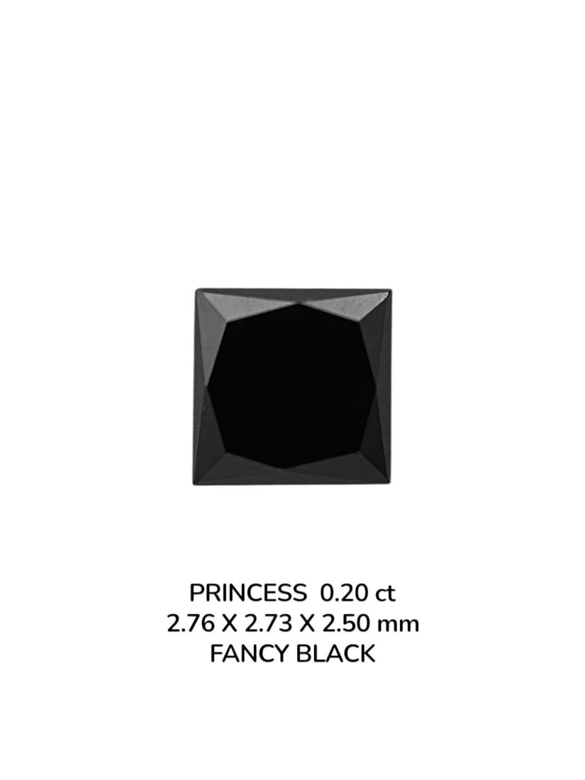 Loose Diamond - PRINCESS 0.2ct Fancy Black VVS2: Loose Diamond - PRINCESS 0.2ct Fancy Black VVS2 Source: Natural Shape: PRINCESS Carats: 0.2 Color: Fancy Black Certification: NONE The Diamond Depot Guarantee: All items in this auction are guaranteed