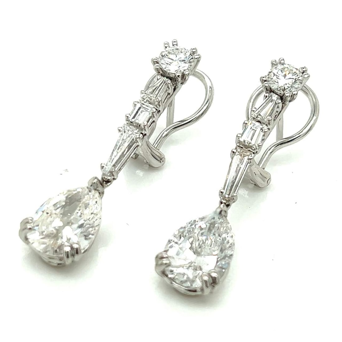 Platinum EGL Certified Diamond Earrings 3.21 Ct D SI2 & 3.02 Ct G SI2 with 8 Diamonds: Platinum EGL Certified Diamond Earrings 3.21 Ct D SI2 & 3.02 Ct G SI2 with 8 Diamonds Elevate your elegance with these stunning Platinum EGL Certified Diamond Earrings. Each earring features a magnifi