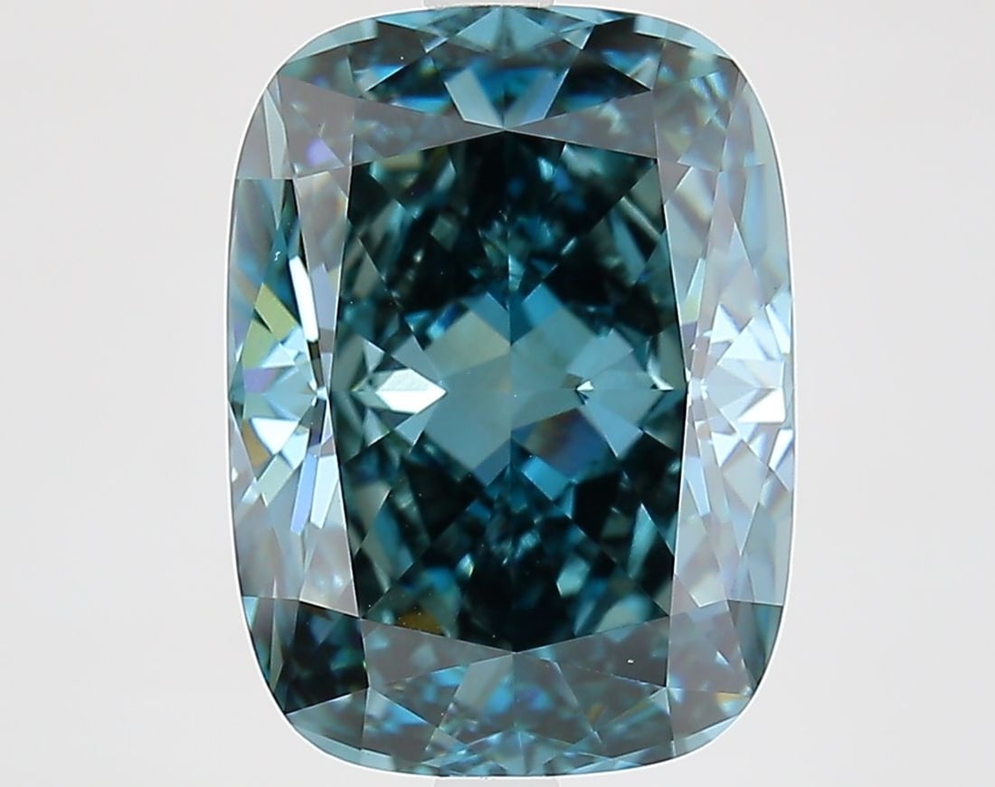 Loose Diamond - CUSHION MODIFIED 5.67ct Fancy Deep Green Blue VVS2: Loose Diamond - CUSHION MODIFIED 5.67ct Fancy Deep Green Blue VVS2 Source: This is a real non-mined Diamond that has been grown in a lab Shape: CUSHION MODIFIED Carats: 5.67 Color: Fancy Deep Green Bl