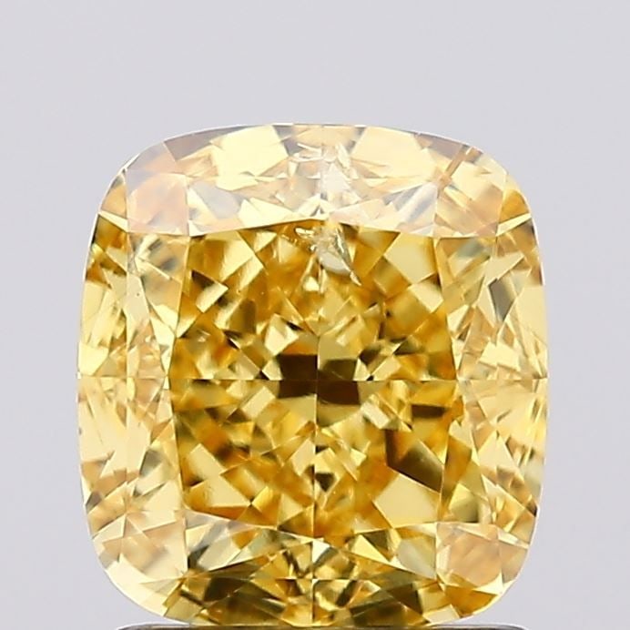 Loose Diamond - CUSHION MODIFIED 1.55ct Fancy Vivid Yellow SI1: Loose Diamond - CUSHION MODIFIED 1.55ct Fancy Vivid Yellow SI1 Source: This is a real non-mined Diamond that has been grown in a lab Shape: CUSHION MODIFIED Carats: 1.55 Color: Fancy Vivid Yellow Cert